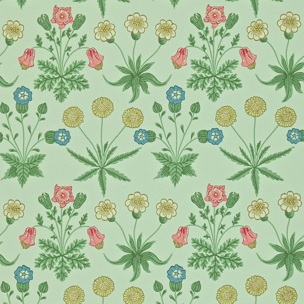 Daisy Wallpaper 212559 by Morris & Co in Pale Green Rose